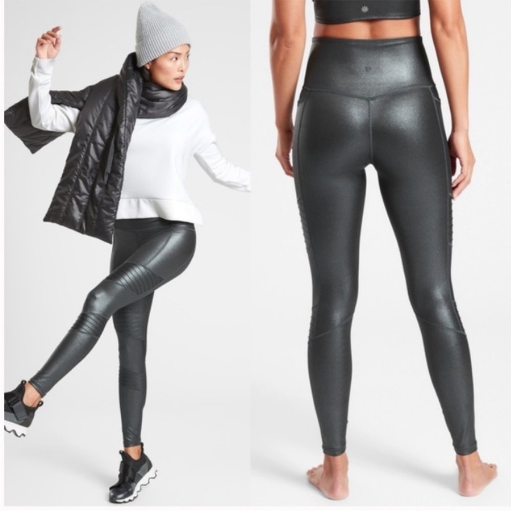Athleta Inclination Moto Tight Black Shimmer Size Small